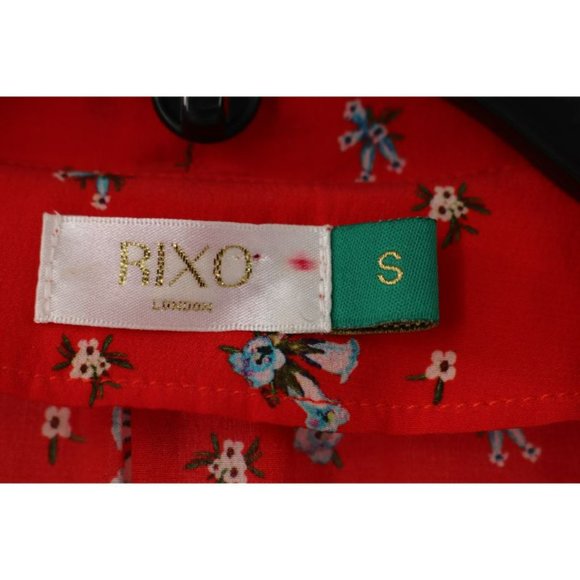 Rixo London Blouse Womens Small Silk Moss Red Floral Print Tie V Neck Top - Picture 3 of 13